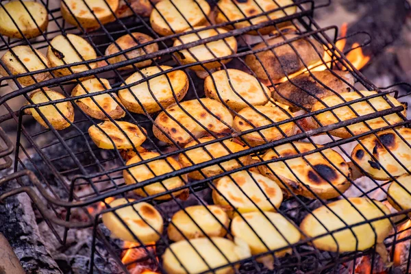 Cooking Potatoes Lard Fire — Stock Photo, Image