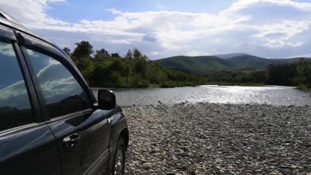 Suv Travels Carpathians — Stock Video