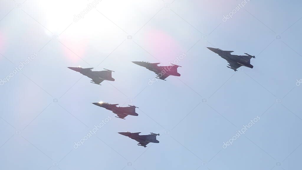 Saab Gripens Flying in Formation