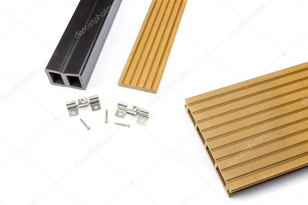 Brown composite decking board and mounting material