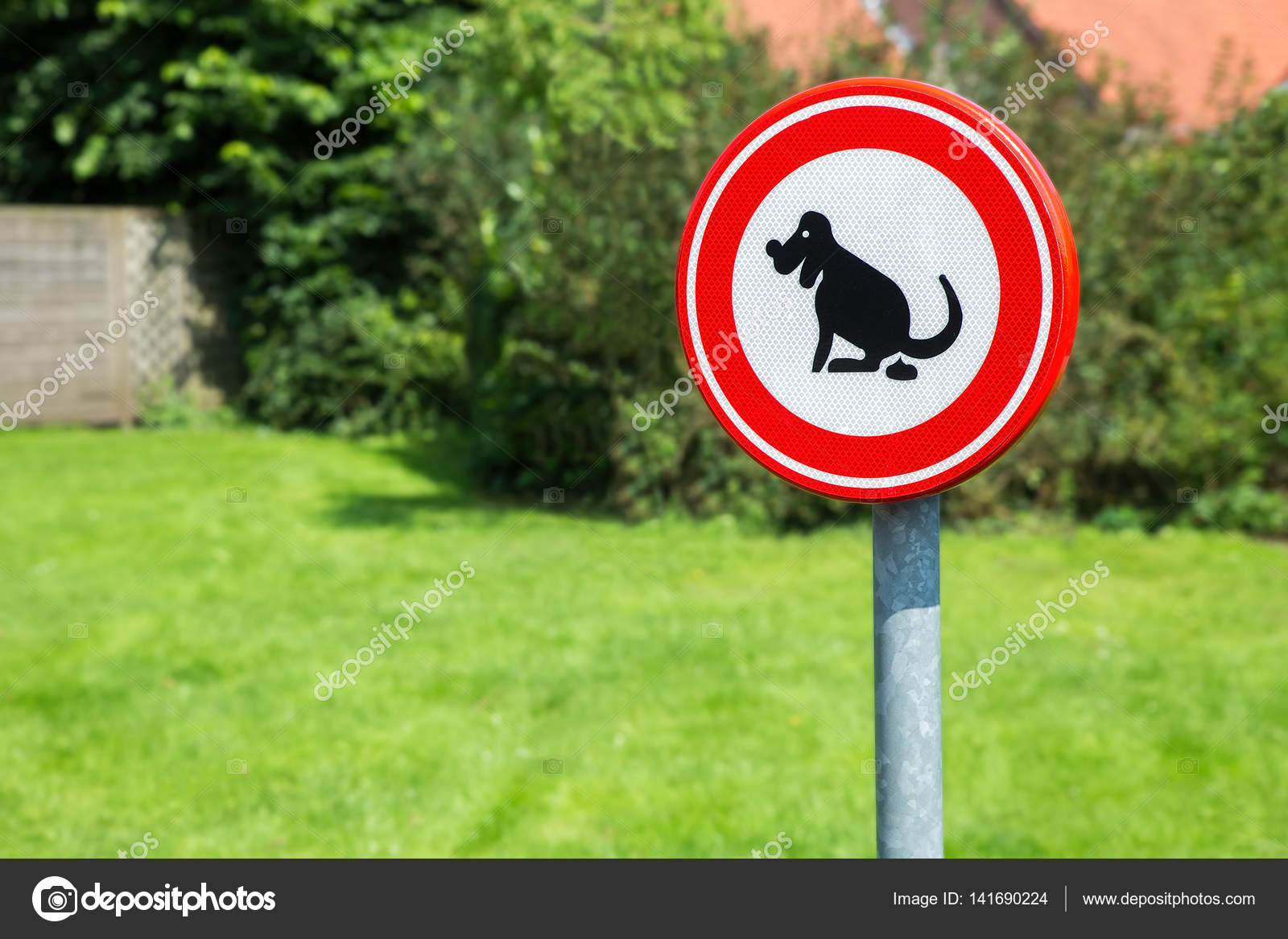 Panneau interdit aux chiens de faire caca ici. image libre de droit par benschonewille © 141690224
