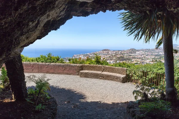 Cave outlook on sea and village on Madeira — Stock Photo, Image