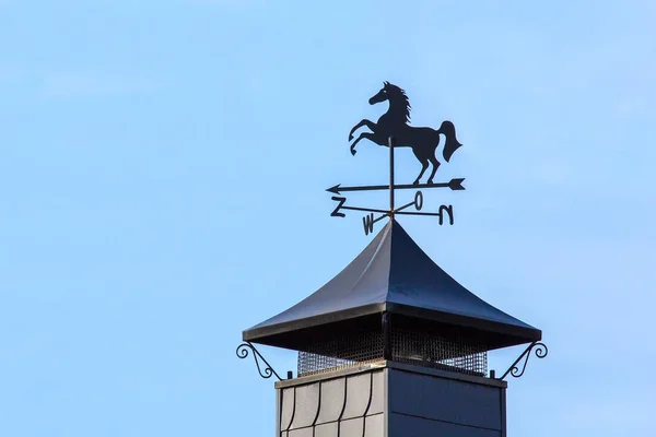 Koń na sygnalizator stoi na kominowa — Zdjęcie stockowe