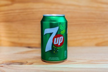 Manises, Valencia / İspanya - 27 Ocak 2019: Can of Seven Up