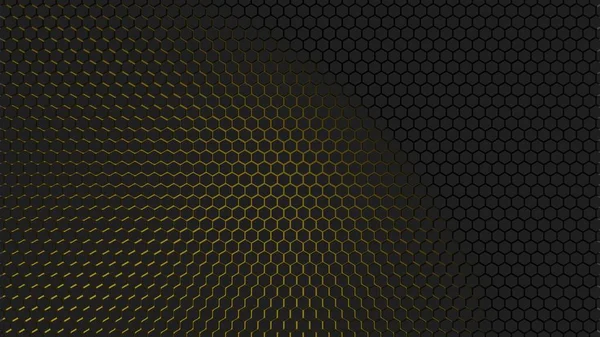 Modelul Hexagonal Întunecat Fundal Galben Gradient Fagure Miere Redare — Fotografie, imagine de stoc