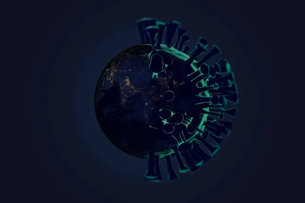 Dünya gezegeninin 3 boyutlu görüntüsü, Coronavirus COVID-19 tarafından saldırıya uğradı.