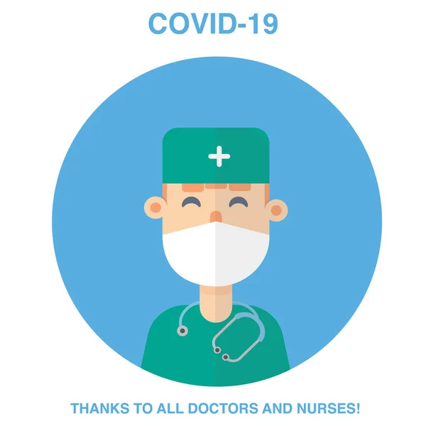 Covid-19 önlemi için cerrahi maskeli bir doktor. Tüm doktor ve hemşirelere teşekkürler..