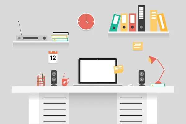 Verimlilik için modern renklere sahip ofis masası iç tasarımı