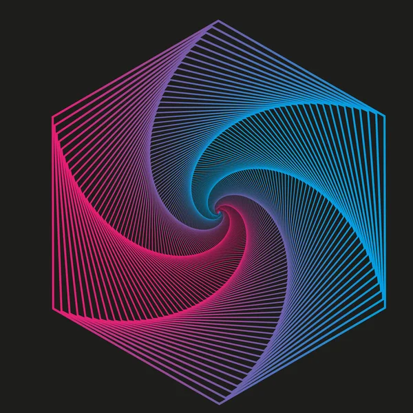 Dinamik çizgi sanatı. Geometrik şekiller, maviden mora doğru bir renk gradyanı var. Siyah arka planda sınırsız çizgiler var. Duvar kağıdı, doku ya da arkaplan olarak kullan. Düzenlenebilir Resim Vektörü.