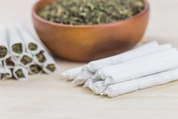 Macro Marijuana Rolled Joint Black Table — Stock Photo, Image