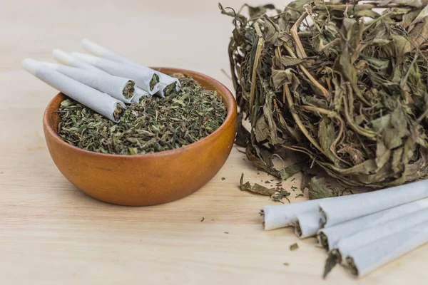 Hashish Joint Rolling Marijuana Marijuana Wooden Bowl Cigarette Smoking Wooden — Stock Photo, Image