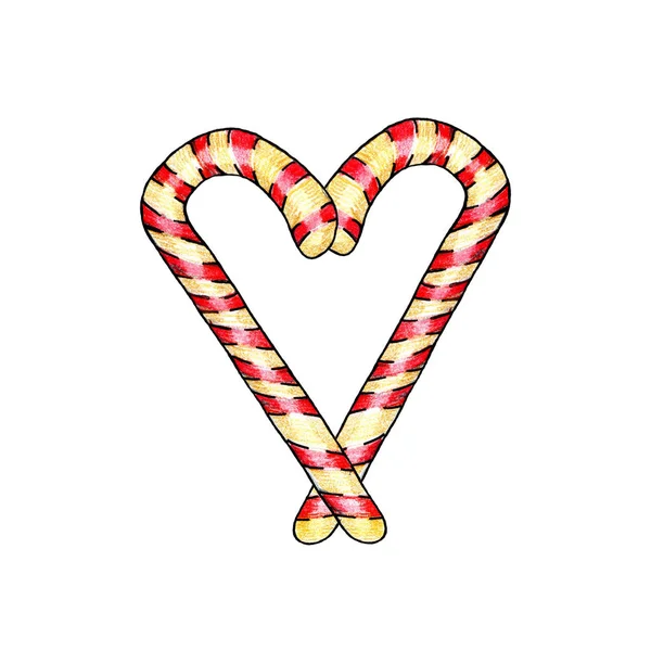 心是由两块甜焦糖做成的 圣诞糖果棒棒糖 假日装饰 — 图库照片