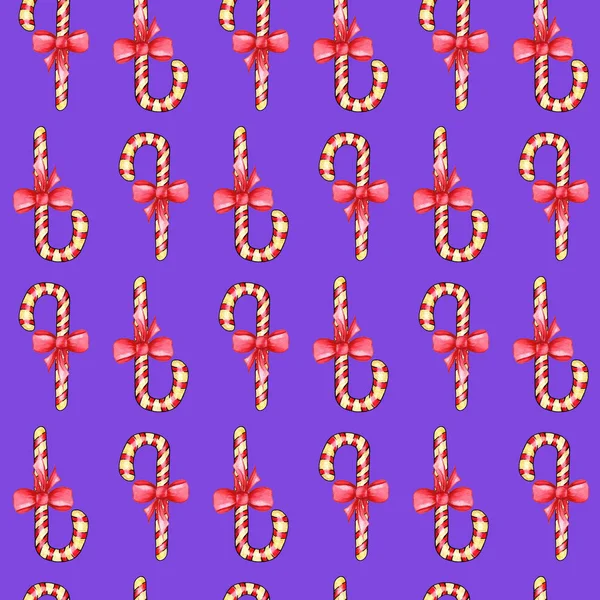 Бесшовный Рисунок Жестких Леденцов Полоску Фиолетовом Фоне Праздник Зимние Праздники — стоковое фото
