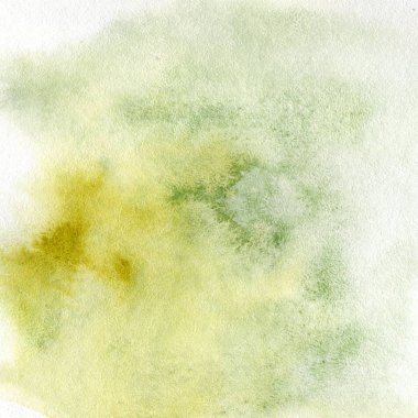 Tasarımınız için soyut suluboya sarı yeşil leke. Görüntü, arka plan, fırça darbesi. Beyaz arkaplana izole edilmiş soyut suluboya desen el çizimi 