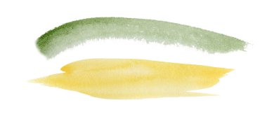 Tasarımınız için soyut suluboya sarı yeşil leke. Görüntü, arka plan, fırça darbesi. Beyaz arkaplana izole edilmiş soyut suluboya desen el çizimi 