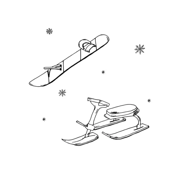 Silhueta Preta Snowmobile Snowboard Isolado Fundo Branco Desporto Inverno Ilustração — Vetor de Stock