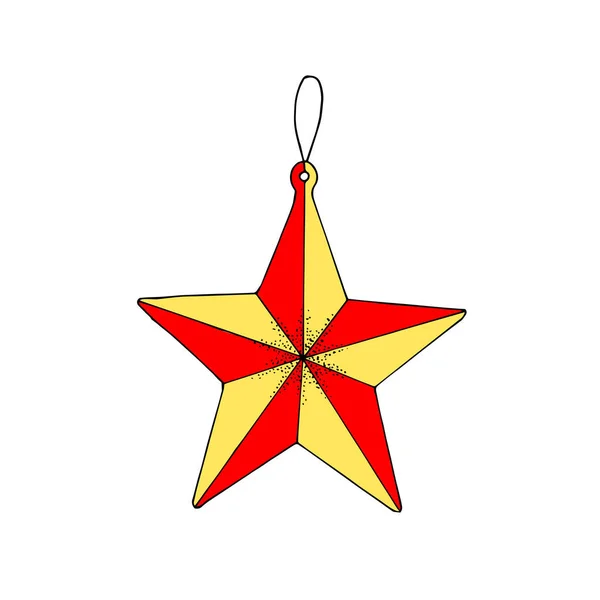 Brinquedo Natal Estrela Vermelha Amarela Isolado Sobre Fundo Branco Ilustração — Vetor de Stock