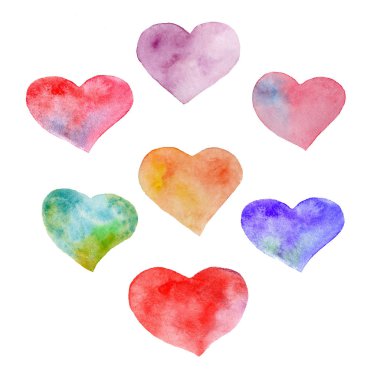 Beyaz arka planda suluboya renkli kalp. Sevgililer Günü. Aşıklar için tatil