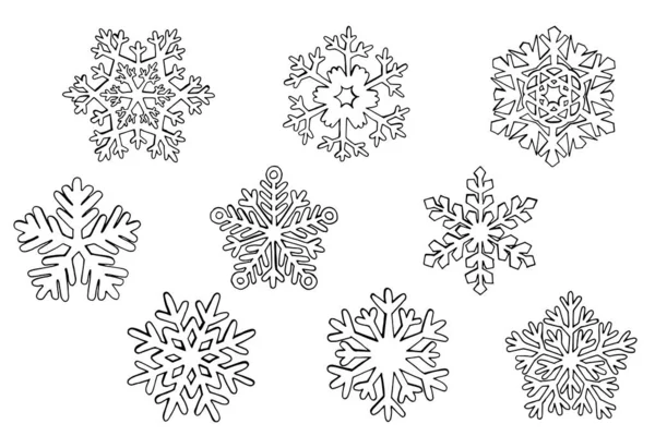 Schneeflocken Setzen Ein Vektorbild Von Schneeflocken Isoliert Auf Weißem Hintergrund — Stockvektor