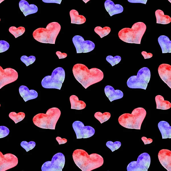 Acuarelă Inima Multicoloră Fundal Negru Ziua Îndrăgostiţilor Vacanță Pentru Iubiți — Fotografie, imagine de stoc