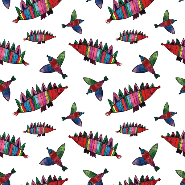 Patrón Peces Marinos Multicolores Dibujo Fantasía Infantil Divertido Lindo Arte —  Fotos de Stock