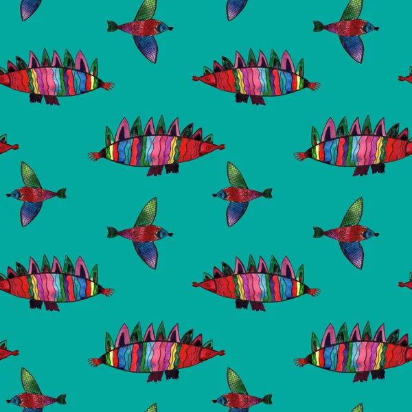 Wielokolorowy Wzór Ryb Morskich Rysunek Fantazji Dzieci Zabawny Ładny Kolorowe — Zdjęcie stockowe