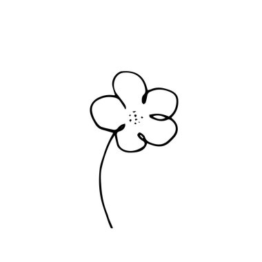 Vektör el çizimi, beyaz arka planda izole edilmiş siyah çiçek çizimi. Güzel bahar bitkisi