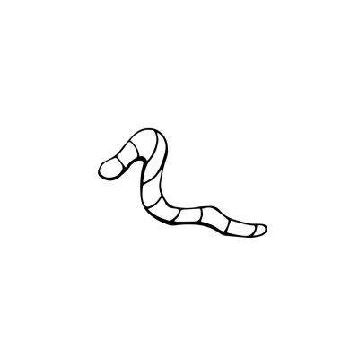 Vektör el çizimi. Beyaz arka planda izole edilmiş siyah toprak solucanı.