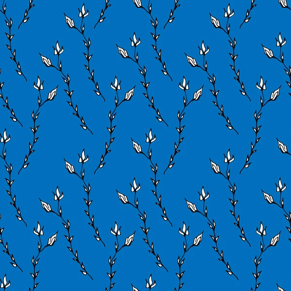 Modèle Sans Couture Brindilles Sur Fond Bleu Illustration Botanique Vectorielle — Image vectorielle
