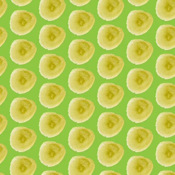 Зелений Безшовний Візерунок Жовтими Акварельними Колами Схоже Скибочки Банана Яскравий — стокове фото