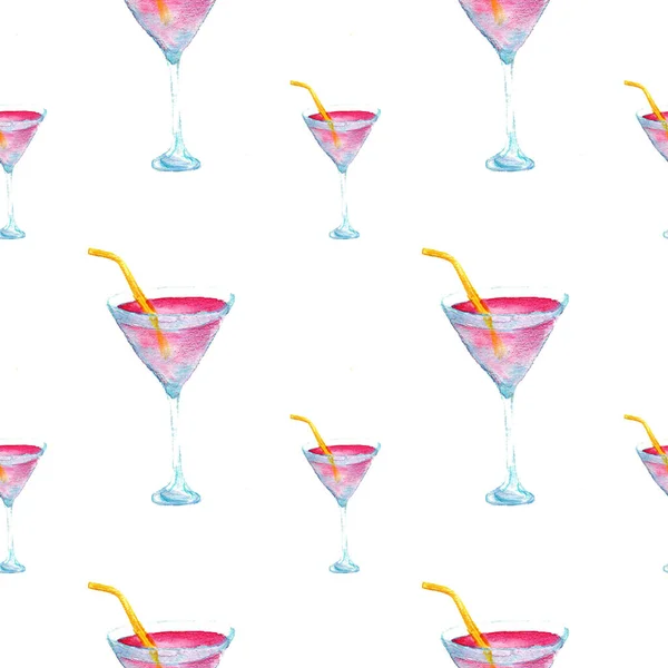 Cocktail Glass Seamless Pattern Summer Fun Background Beach Bar Tropical — Stock Photo, Image