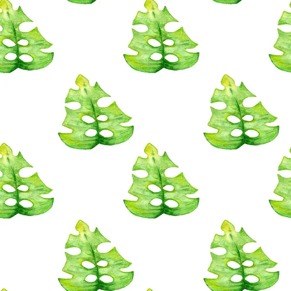 Seamless Pattern Green Tropical Leaves Bright Watercolor Summer Background Wrapping — Stock Photo, Image