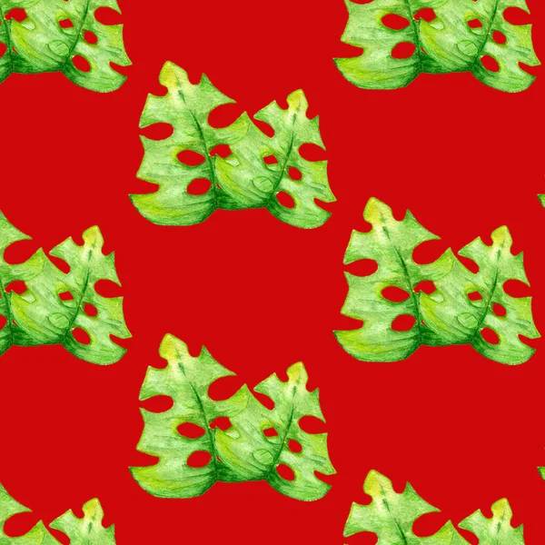 Nahtloses Muster Mit Grünen Tropischen Blättern Helle Aquarell Sommer Hintergrund — Stockfoto