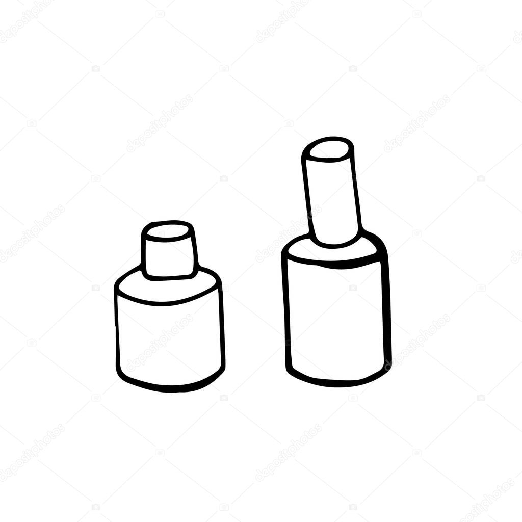 Bottle of nail polish. Hand-drawn vector illustration isolated on white background. Manicure, pedicure tools and products doodle flat vector illustration set 