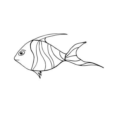 Balık görüntüsü. Vektör balığı - renklendirme. Çocuklar için çeşitli okyanus sakinleri.