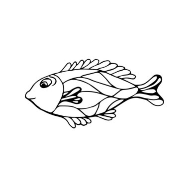 Balık görüntüsü. Vektör balığı - renklendirme. Çocuklar için çeşitli okyanus sakinleri.