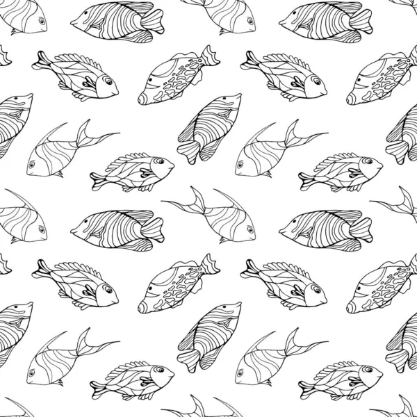 Balıklarla kusursuz bir desen. Basit düz biçim vektör çizimi.