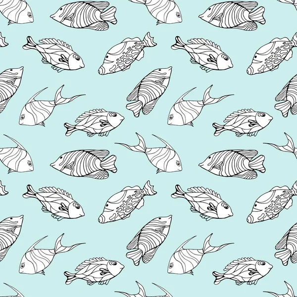 Balıklarla kusursuz bir desen. Basit düz biçim vektör çizimi.