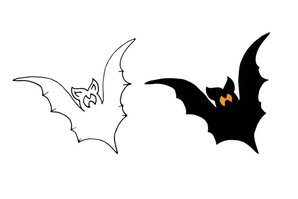 Zwarte Vleermuis Geïsoleerd Witte Achtergrond Vector Illustratie Halloweenbat — Stockvector