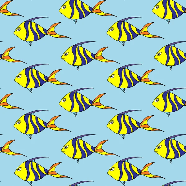 Modèle Sans Couture Avec Fishe Fond Bleu Illustration Vectorielle Style — Image vectorielle