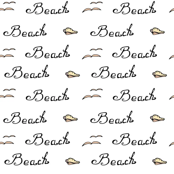 Beach Lettering Hand Drawing Calligraphy Vector Seamless Background — Stock Vector