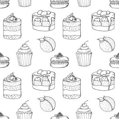  Kekler ve keklerle kusursuz bir düzen. Vektör illüstrasyonu