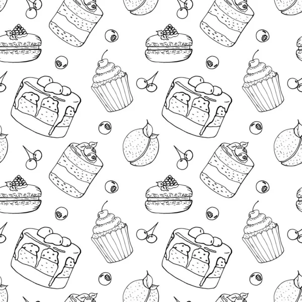 ケーキやカップケーキとシームレスなパターン ベクターイラスト — ストックベクタ
