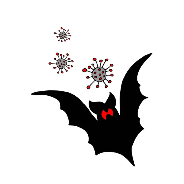 Corona Diffuse Con Pipistrello Pipistrello Vettore Virus Pericolosi Poster — Vettoriale Stock