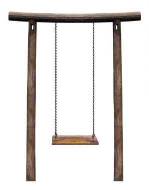 Wooden swing on pillar isolated clipart