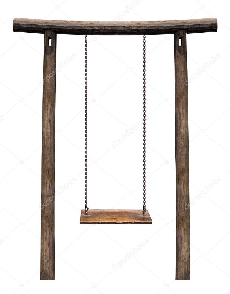 Wooden swing on pillar isolated