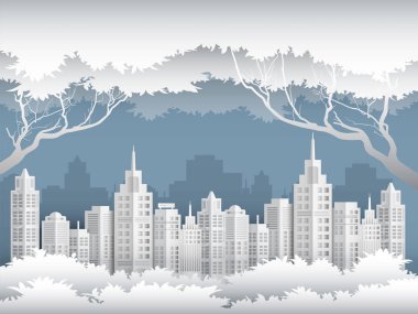 Cityscape orman koruma çevre kavramı kağıt sanat tarzı gösteren resim