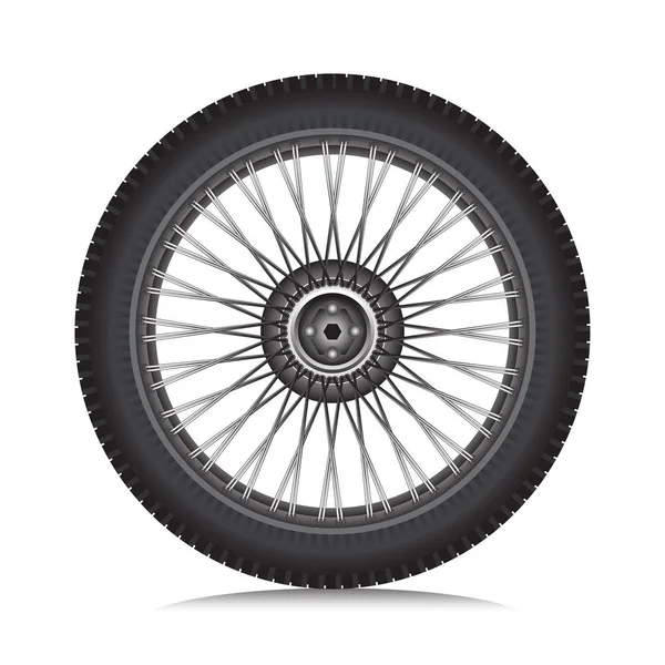 Rueda Aleación Con Neumático Para Coche Motocicleta Aislado Blanco Vector — Archivo Imágenes Vectoriales