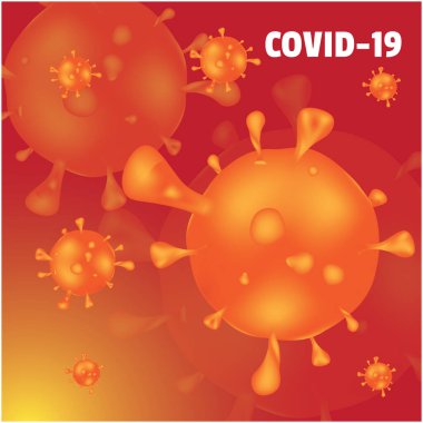 Koronavirüs salgını hücrelerinin grafiksel çizimi. Corona gribi tehlikeli ve tespit edilmiş bir grip vakası. Sağlık konsepti tasarımı, uyarı işaretleri ve haber çizimleri için uygundur.