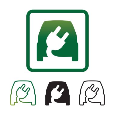 Minimalist vektör elektrikli araba ikonu. Melez araç logosu, yeşil çevre dostu. Gelecekteki araç.